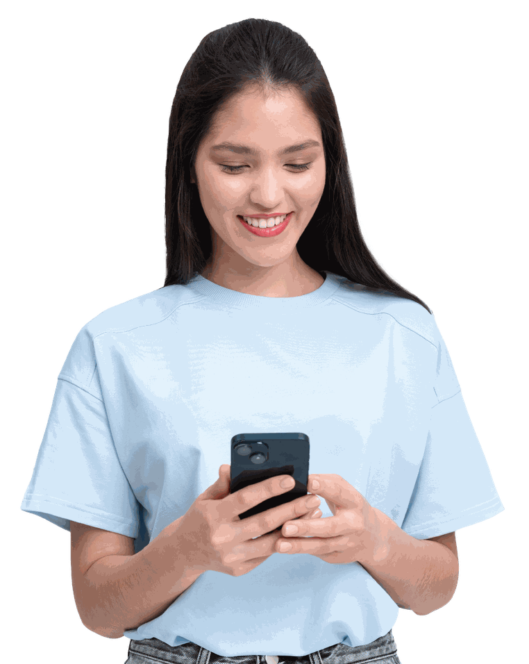 Woman smiling at her phone